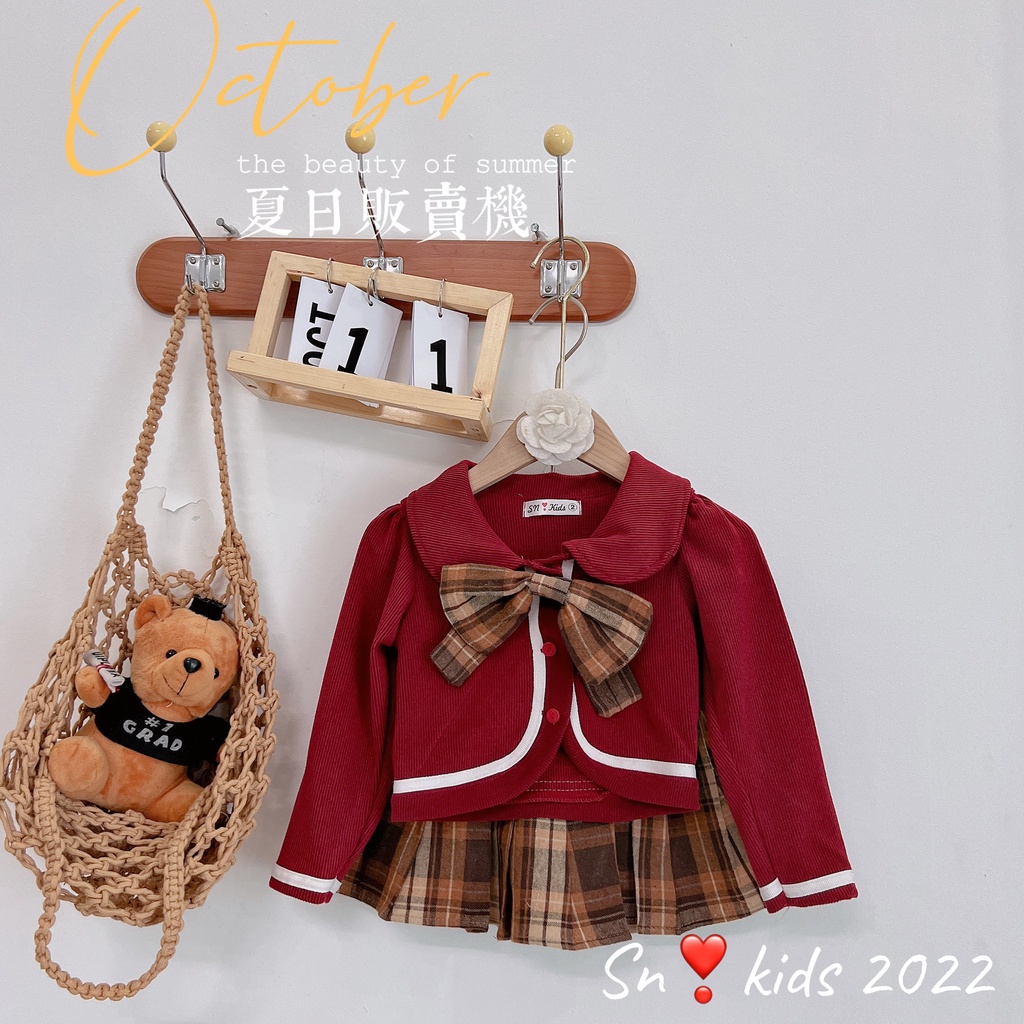 SALE  ÁO KHOÁC LEN NHUNG  KÈM CHÂN VÁY XẾP LY XÒE HÀN QUỐC  BÉ GÁI SIZE 10-20KG