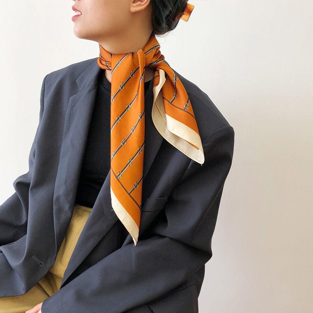 Khăn Quàng Cổ Hình Vuông 70cm Bằng Lụa Satin Họa Tiết Kẻ Sọc Thời Trang Xuân Hè