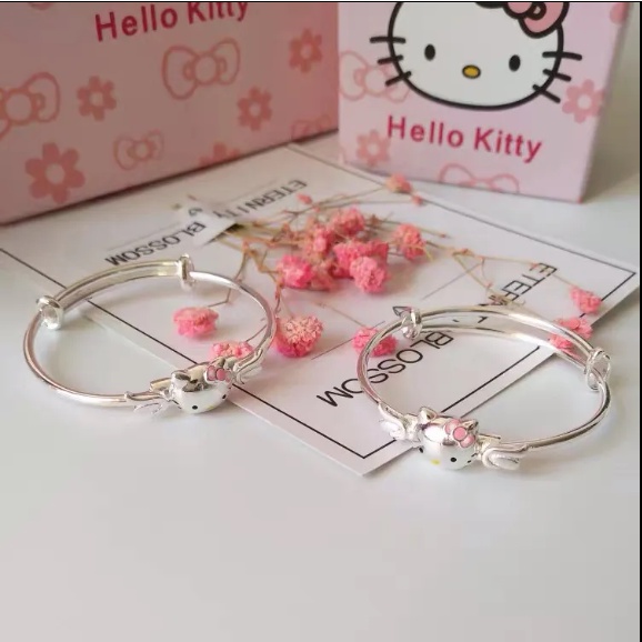 Qixi Vòng Tay Bạc Sterling 999 Hình Hello Kitty Cho Nam Và Nữ