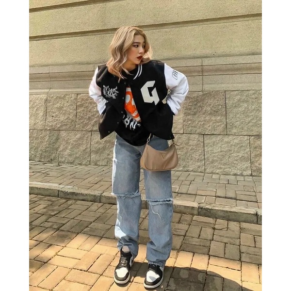 Áo khoác dù bomber chữ G cá tính Freesize từ 43-65kg