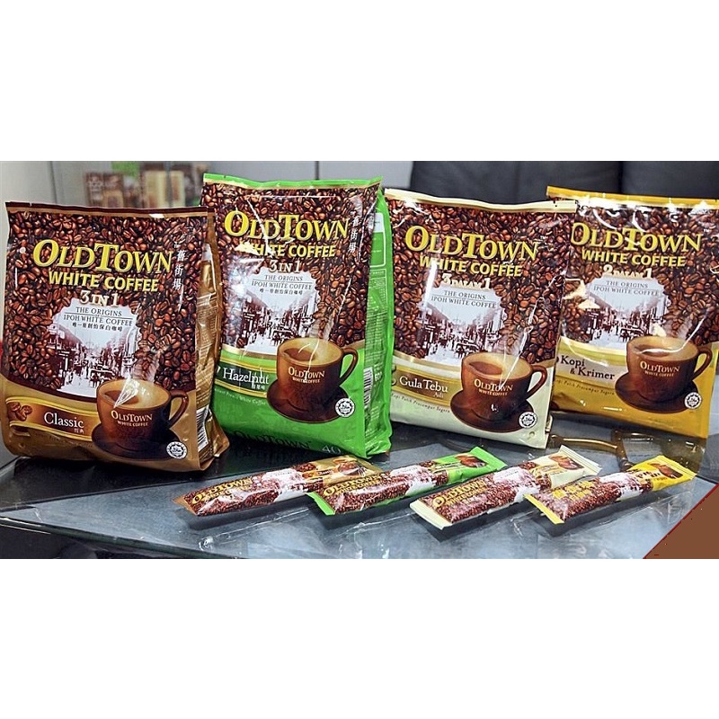 Combo 10 bịch Cà Phê  Trắng White Coffee OldTown Cafe Malaysia Hazelnut 15 Gói x 38G date 4/2024
