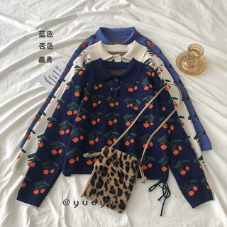 Áo Sweater Dệt Kim Tay Dài Dáng Rộng In Họa Tiết Quả Cam Thời Trang Mùa Xuân 2022 Cho Nữ