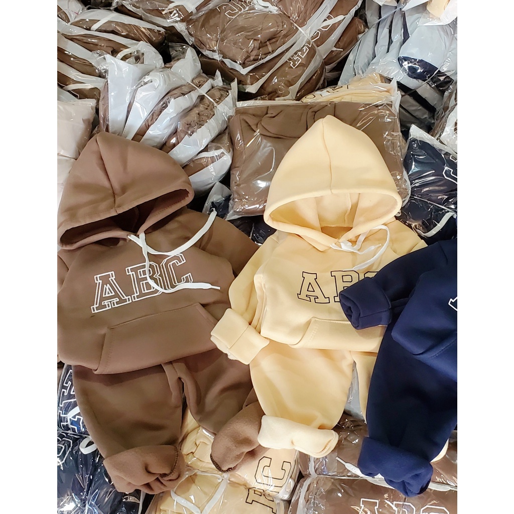 Bộ nỉ bông tàu Hoodie cho bé FUHA, bộ quần áo thu đông có mũ 2022 chữ ABC bé trai bé gái 8kg đến 20kg