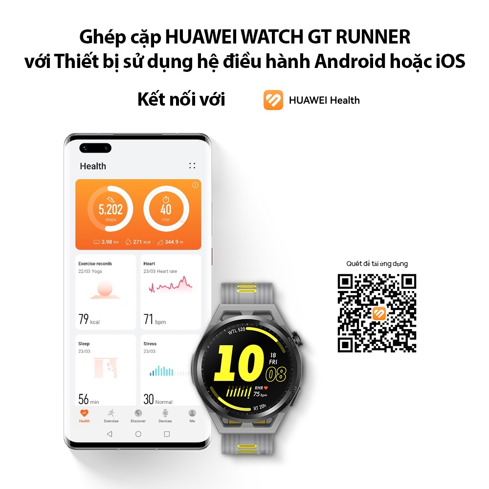 [Mã ELCN5 giảm 5% đơn 500K] Đồng Hồ Thông Minh HUAWEI WATCH GT Runner | Chương Trình Chạy Bộ Khoa Học | Đo Nhịp Tim