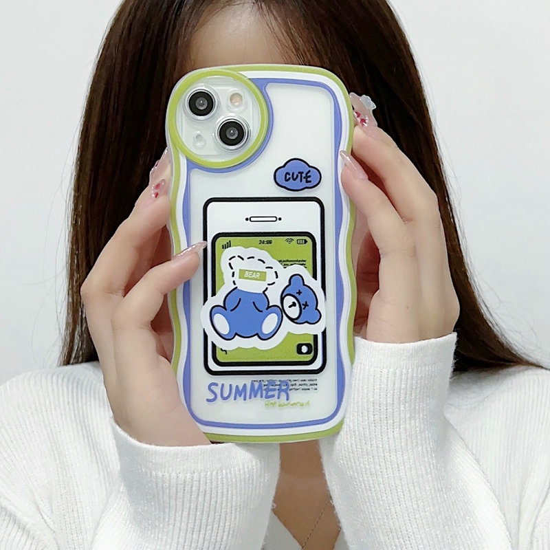 Cute Casing Redmi 12C A1 10C 10A 9C 9A 9S 8 6A 5A Note 12 4G 5G 11S 11 10s 10 Pro 9 9S 8 POCO X4 X5 M3 X3 Pro NFC Cartoon Waves Edge Bear Car Fine Hole Shockproof Clear Soft Phone Case Cover STB 03