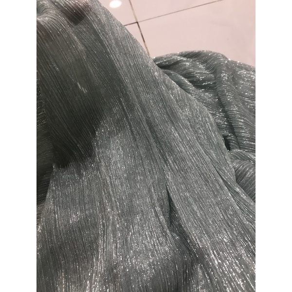 Vải voan lưới dập ly tăm màu xanh Ngọc nhũ kim tuyến co dãn mỏng nhẹ mềm rũ   may áo kiểu đầm thời trang
