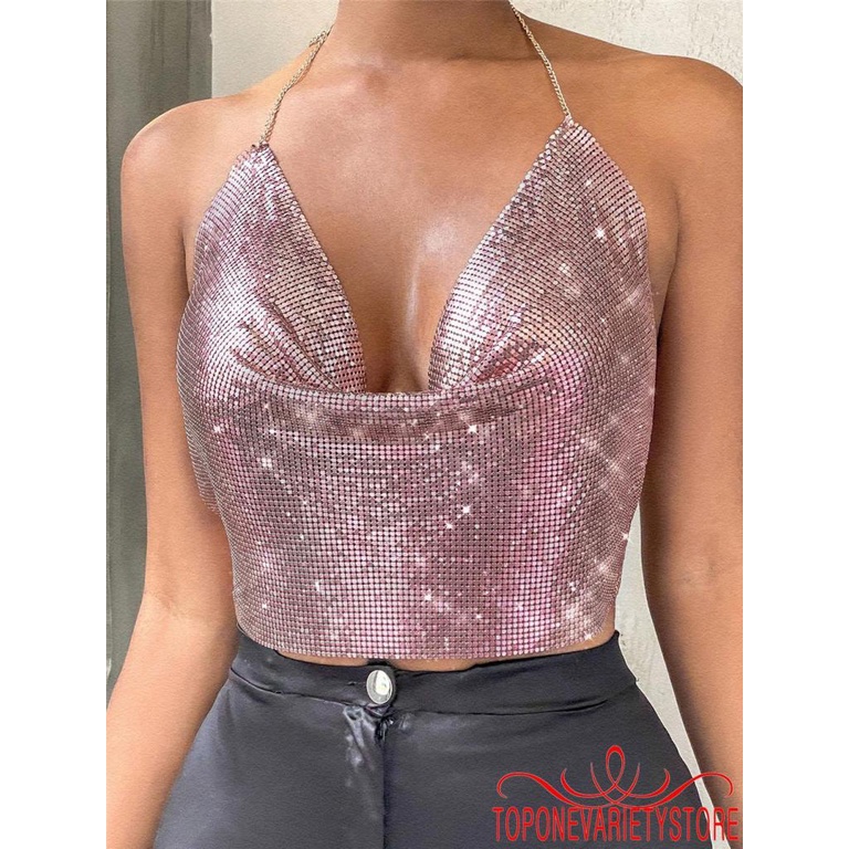 Topone Áo Hai Dây Đính Kim Sa Lấp Lánh Thời Trang Cho Nữ