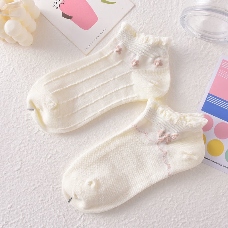 Set 5 Đôi Vớ Cổ Thấp Phối Ren Thoáng Khí Mềm Mại Thời Trang Mùa Đông Cho Nữ