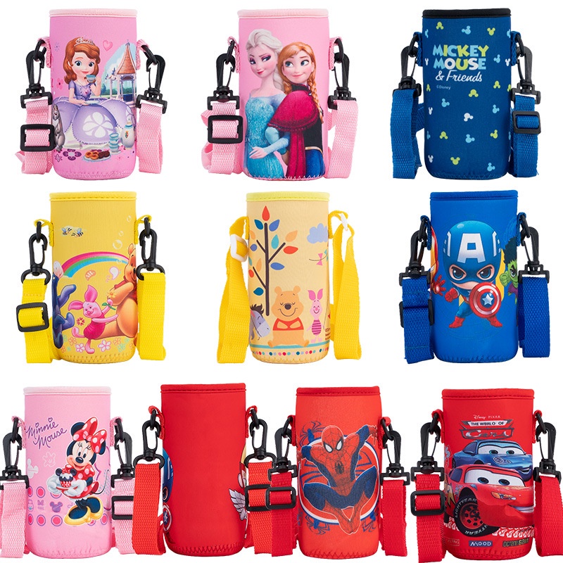 Túi Đựng Bình Nước Giữ Nhiệt 350-500ml In Họa Tiết Hoạt Hình Disney Có Dây Đeo Tiện Dụng Cho Bé