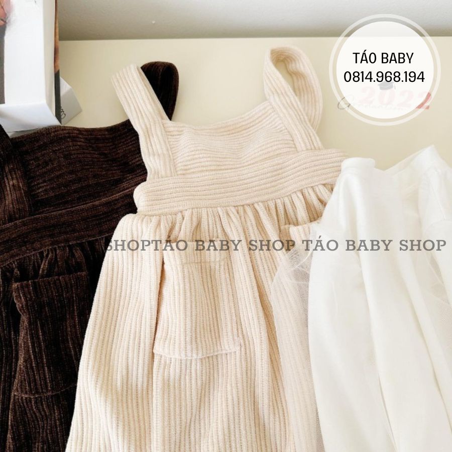 Váy yếm nhung cho bé, váy yếm mùa đông dáng xòe kèm áo thun cho bé gái
