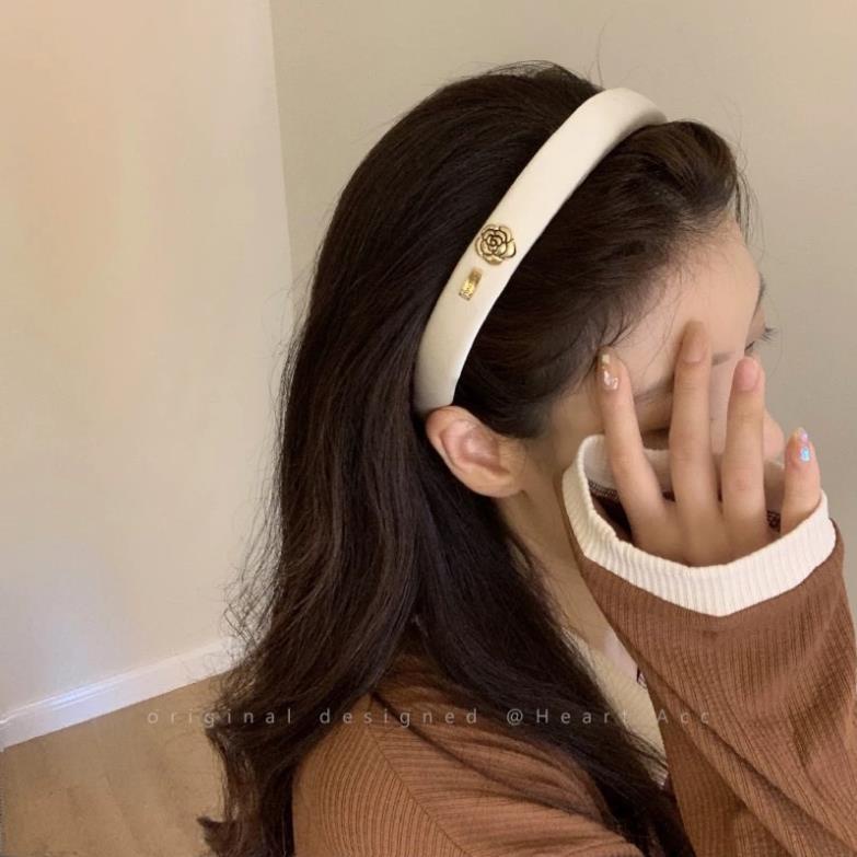 Băng Đô Softie Cài Tóc Đính Hoa Trà Sang Trọng Phong Cách Retro Cho Nữ