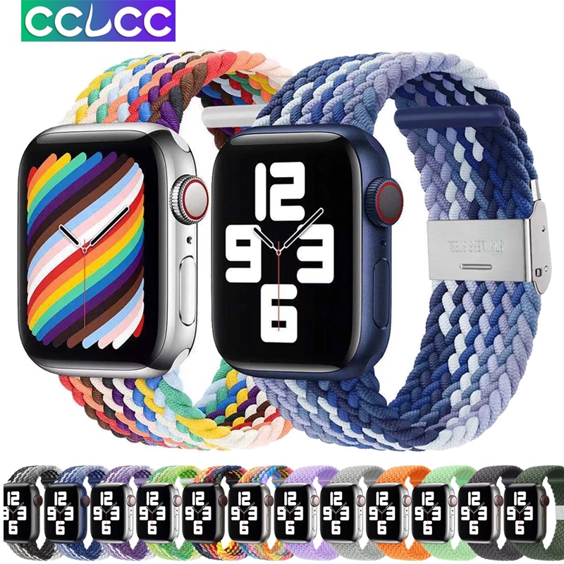 Dây Đeo Đồng Hồ Dạng Bện Co Giãn Điều Chỉnh Được 44mm 42mm 45mm 40mm 38mm Cho iWatch SE / Series 8 7 6 5 4