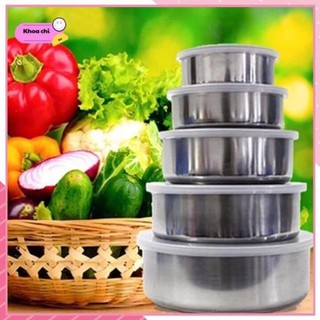 Bộ 5 bát inox có nắp đậy cao cấp an toàn khi sử dụng Có 5 size khác nhau, Bát Inox đựng thực phẩm đồ dùng nhà bếp -KC1