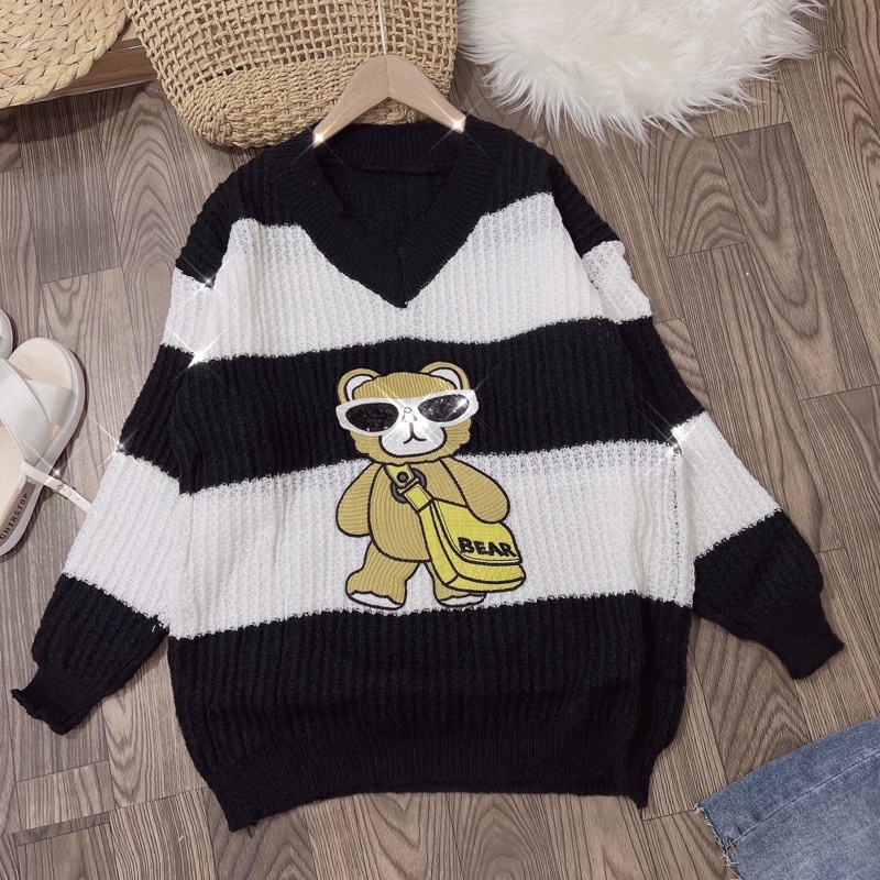 Áo len sọc gấu form rộng siêu xinh