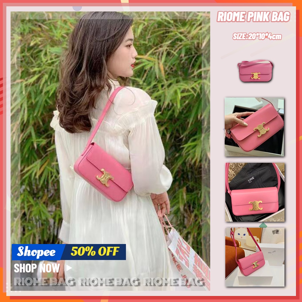 💗Túi Xách Da Pu Đeo Cánh Tay Họa Tiết Kẻ Sọc Màu Hồng Thời Trang Mùa Hè Dành Cho Nữ