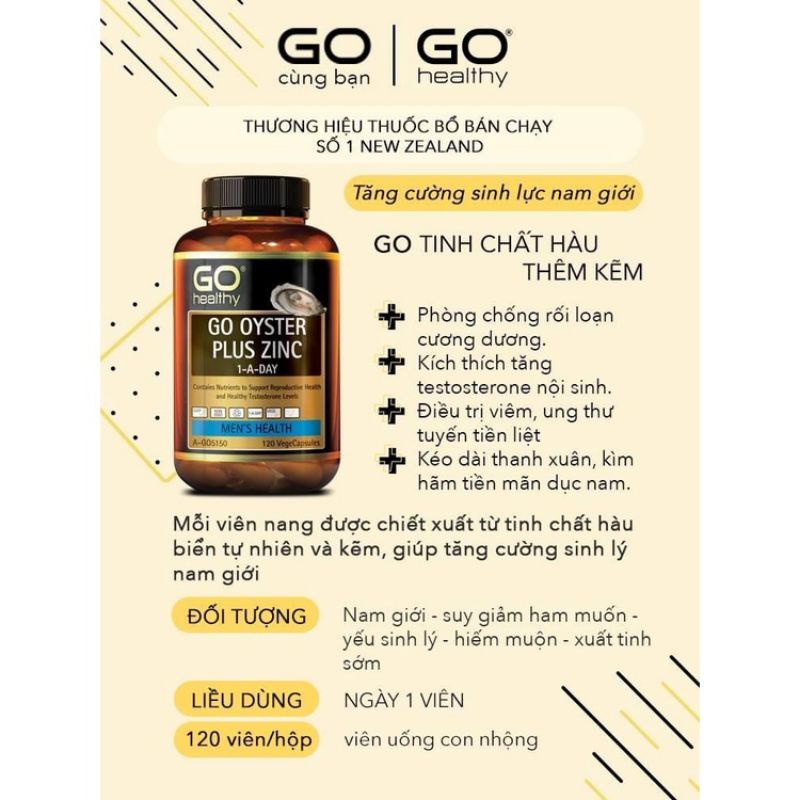 Tinh Chất Hàu GO Healthy Oyster Plus Nội Địa - Tăng cường sinh lý nam giới, sinh lý nam, khả năng ham muốn, yếu sinh lý