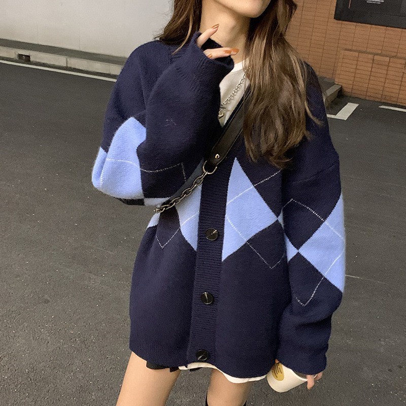 Áo khoác cardigan nữ dáng dài form rộng phối họa tiết sọc chéo phối màu siêu xinh PANOSI - A175