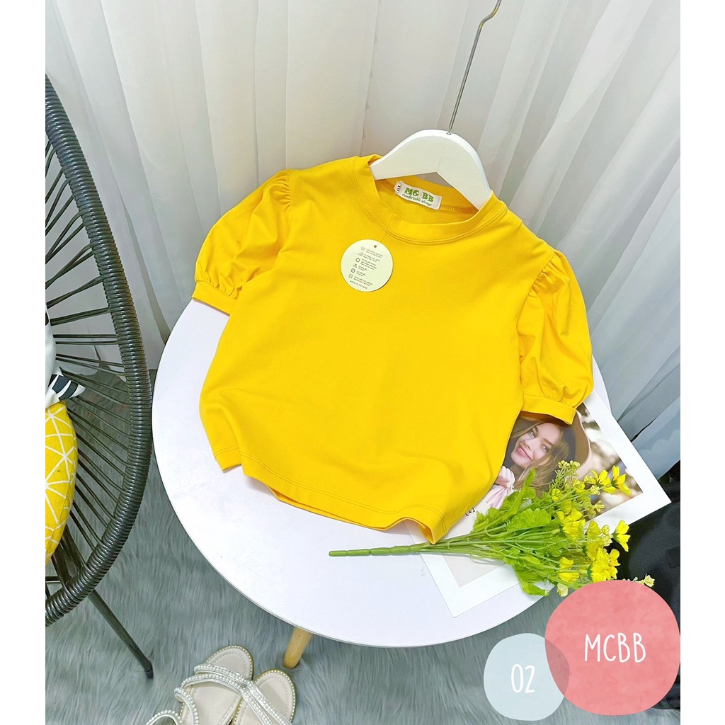 Mcbb - 24-49 kg 100% vải cotton áo kiểu cho bé gái croptop trơn áo tay phồng áo thun bé gái ngắn thời trang nữ blouse bộ