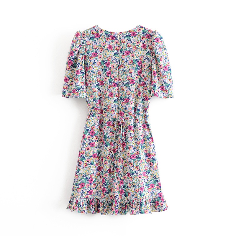 Đầm hoa nhí 2 lớp có dây thu eo, style Retro hàng Quảng châu #QC86