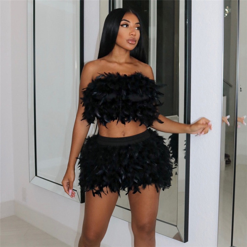 Set Áo Trễ Vai + Chân Váy Nhung Lưng Cao Thiết Kế Hợp Thời Trang Cho Phái Nữ