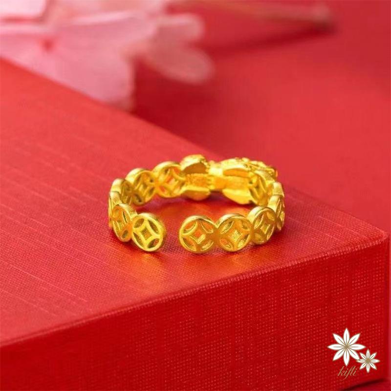 Nhẫn Hở Mạ Vàng Hình Đồng Xu Pixiu Lâu Trôi Trang Sức Cho Nữ