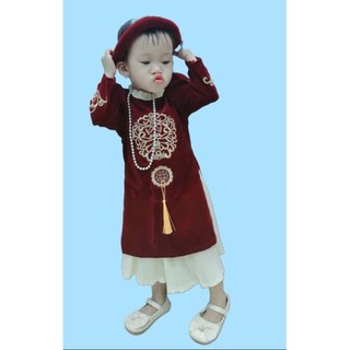 Áo dài tết cách tân hoa văn thêu cho bé tại Angiakids