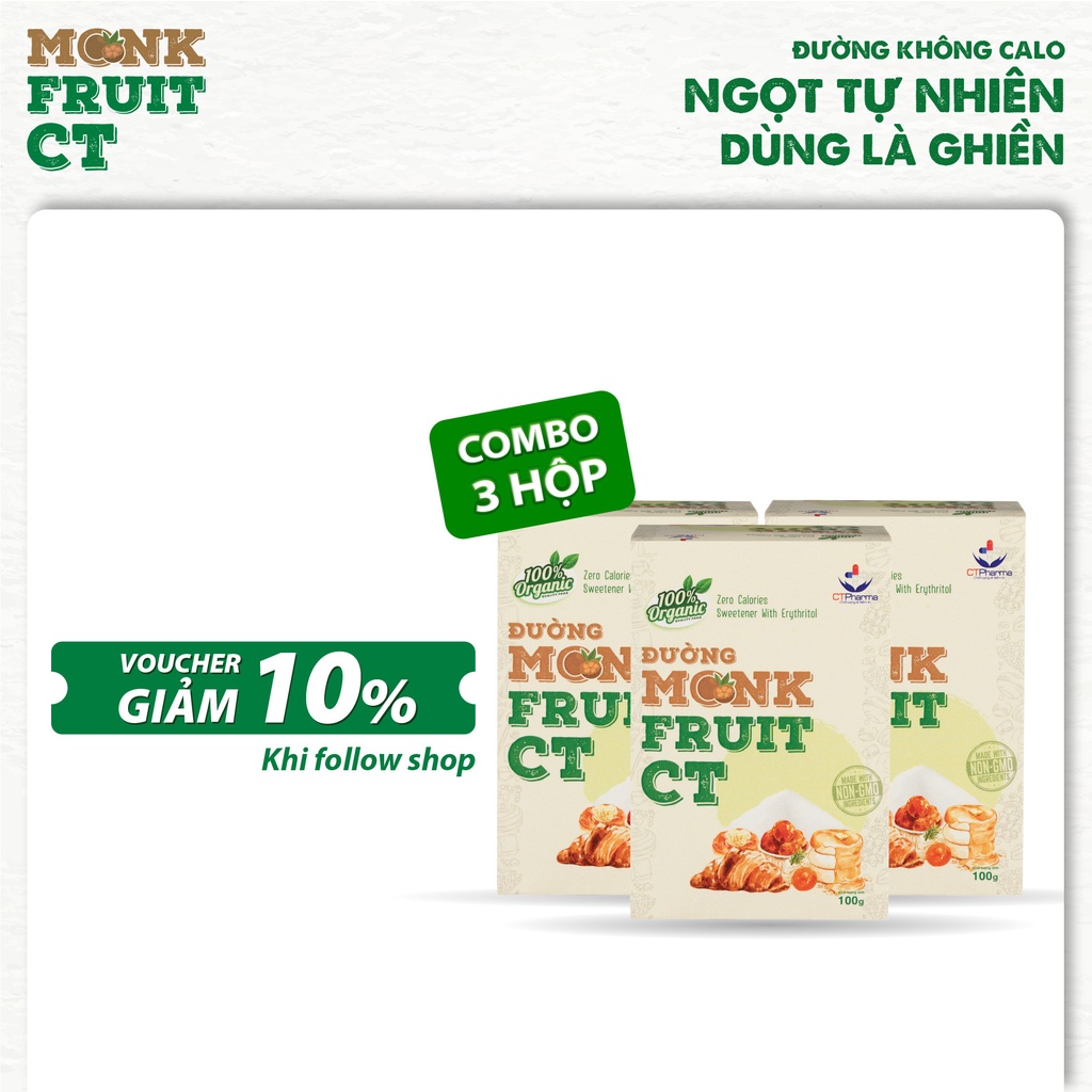 Combo 3 hộp Đường ăn kiêng La hán quả Organic Hữu cơ MonkFruit CT CT