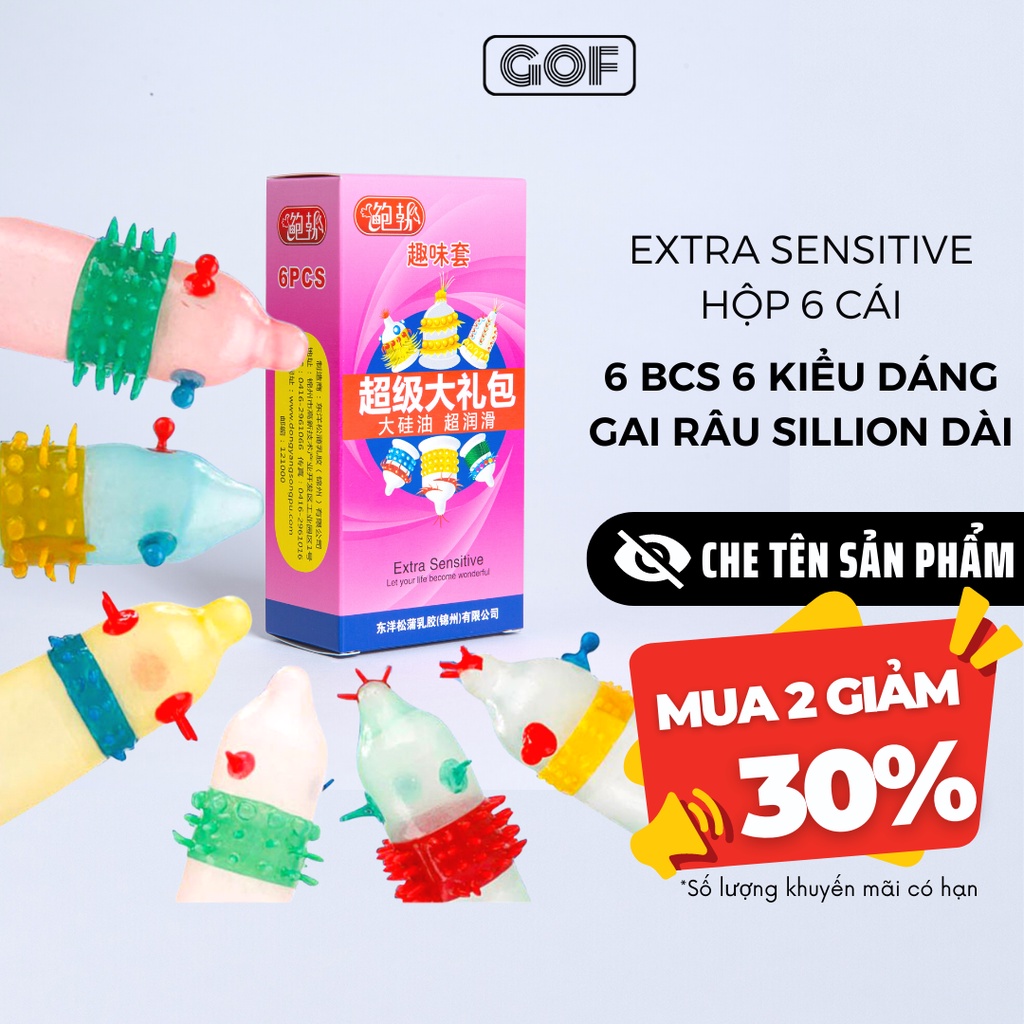 Bao cao su gai lớn đầu rồng Extra Sensitive kéo dài thời quan quan hệ Hộp 6 cái bcs 6 kiểu – GoF Store