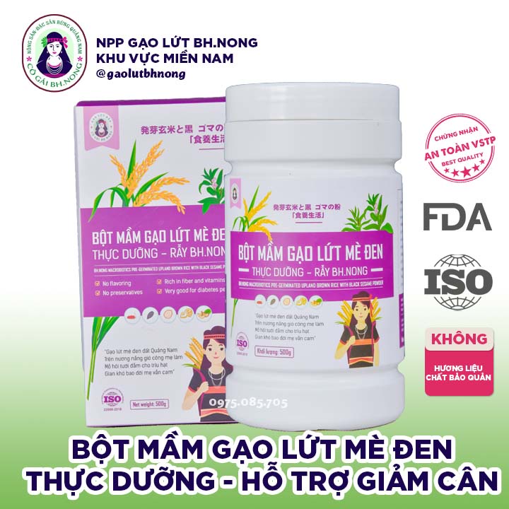 Bột Mầm Gạo Lứt Mè Đen Thực Dưỡng Cô Gái Bhnong, Bổ Sung Dinh Dưỡng, Thay Thế Bữa Sáng Hoặc Bữa Phụ 500gr