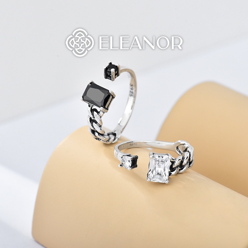 Nhẫn nữ hở bạc 925 Eleanor Accessories mặt vuông đính đá phụ kiện trang sức 5063
