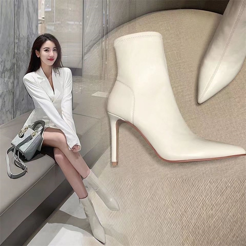 boot ngắn giày bốt nữ cổ thấp boot nữ cổ thấp boot lửng giày boots nữ cao gót Giày Bốt Cao Gót Mũi Nhọn Có Khóa Kéo Thời Trang Size 35-39