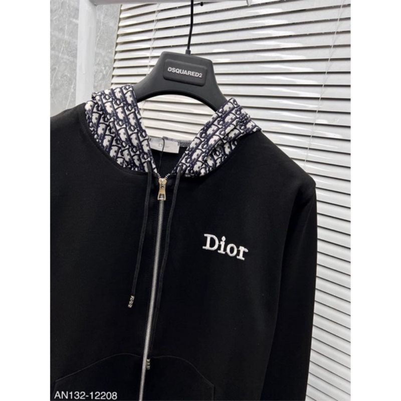 Áo khoác hoodie zip LUV nam nữ CD thêu chữ ngực phối mũ hoạ tiết chữ thổ cẩm monogram chất nỉ cotton đẹp