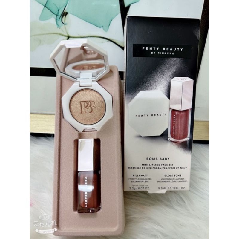 Bộ Phấn Bắt Sáng, Son Kem Fenty Beauty Diamond Bornb Baby Mini Face And Lip Set