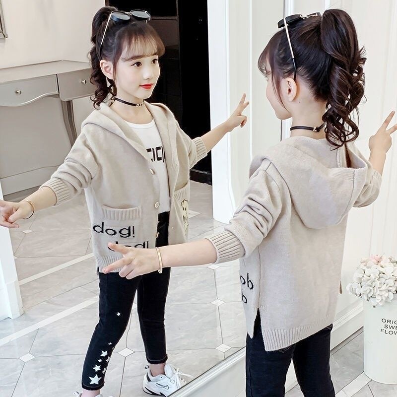 Hàng Mới Về Mới Áo Khoác Cardigan Dệt Kim Phong Cách Hàn Quốc Thời Trang Xuân Thu Cho Bé Gái