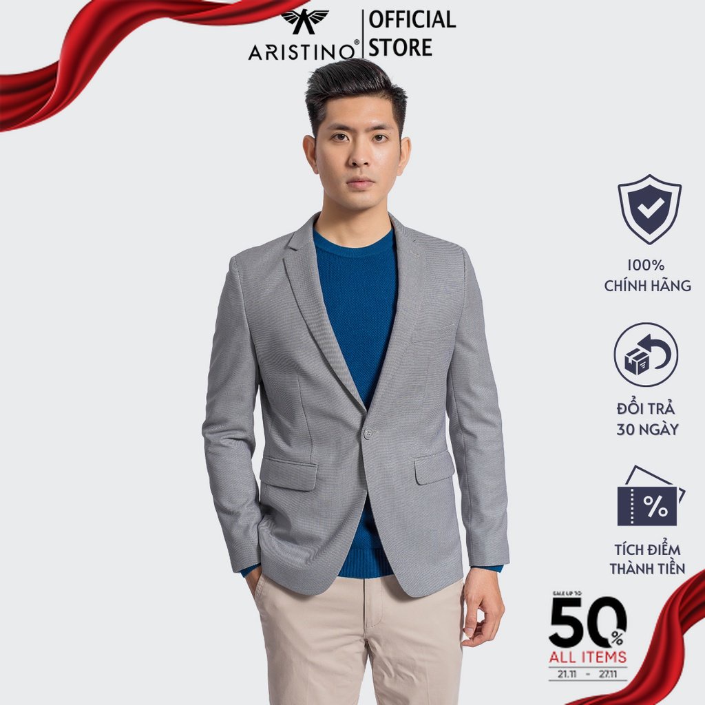 Áo blazer túi nắp giả thời trang ARISTINO dáng Slim fit ôm vừa, thiết kế lịch thiệp, khỏe khoắn - ABZ00708