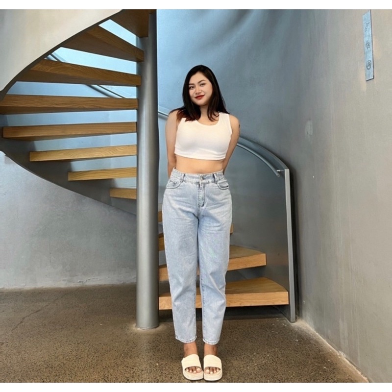 Quần Baggy Jean Đen/Xanh Nhạt Trơn Basic, Cạp Cao - Không Co Giãn