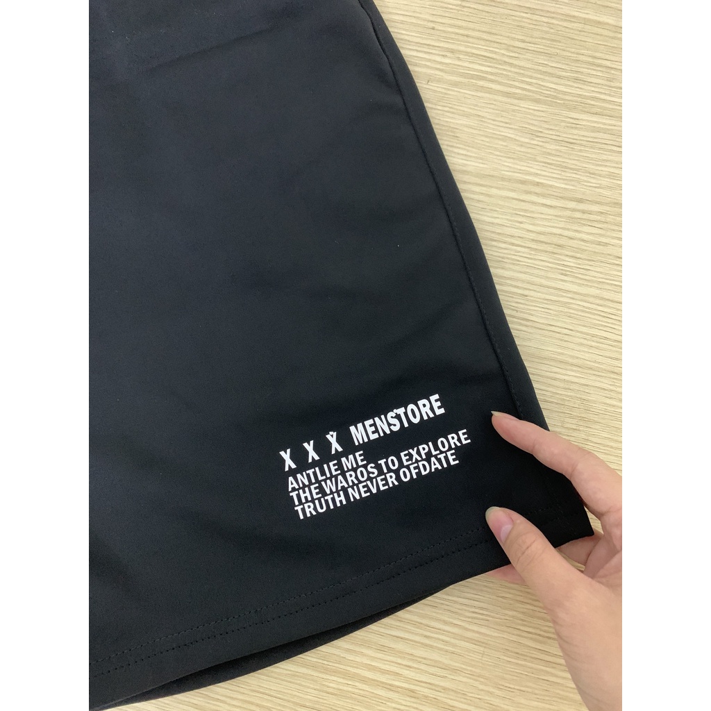 Quần đùi thể thao dây rút in chữ trẻ trung, quần ngắn chất Cotton form rộng thoải mái cho nam DR02