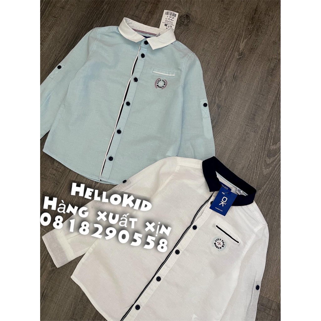 A815-Áo sơmi okaidi thêu chữ ngực bé trai