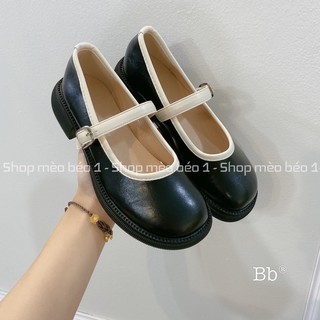 Giày búp bê mũi tròn viền pha quai ngang đế thấp fullbox hàng quảng châu cao cấp