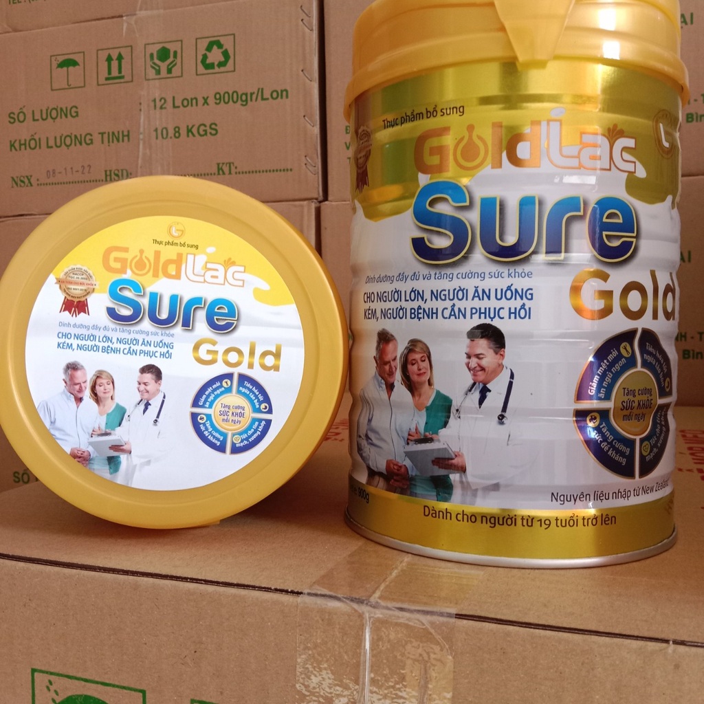 Sữa phục hồi sức khỏe Goldlac Sure Gold 900g, bổ sung dinh dưỡng cho người già yếu, phục hồi sức khỏe người bệnh, ốm dậy