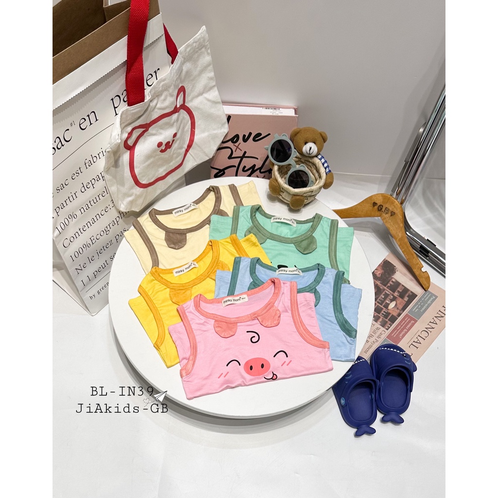 Bộ Ba Lỗ THUN LẠNH MINKY MOM Đắp Tai In Hình Động Vật Cho Bé BL-IN39