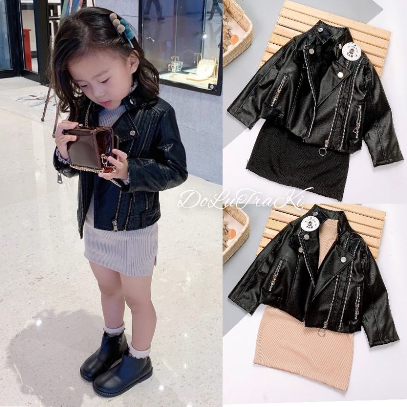 Set áo da kèm váy body (hàng đẹp) bé gái cực chất.