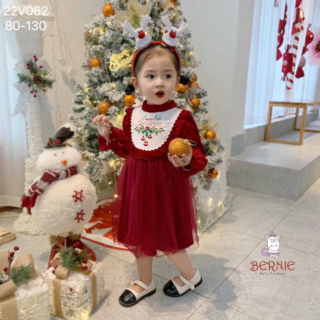 Váy nhung noel thêu ngực Bernie cho bé gái