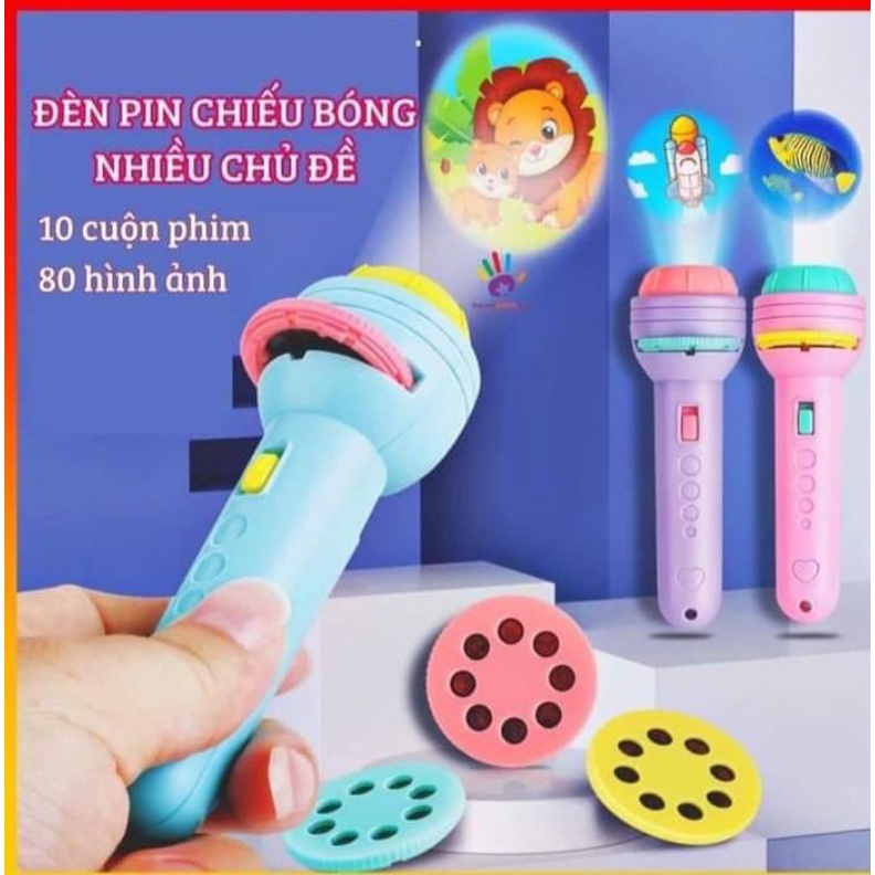 Đèn pin chiếu hình cho bé 10 thẻ 80 hình chiếu ngộ nghĩnh