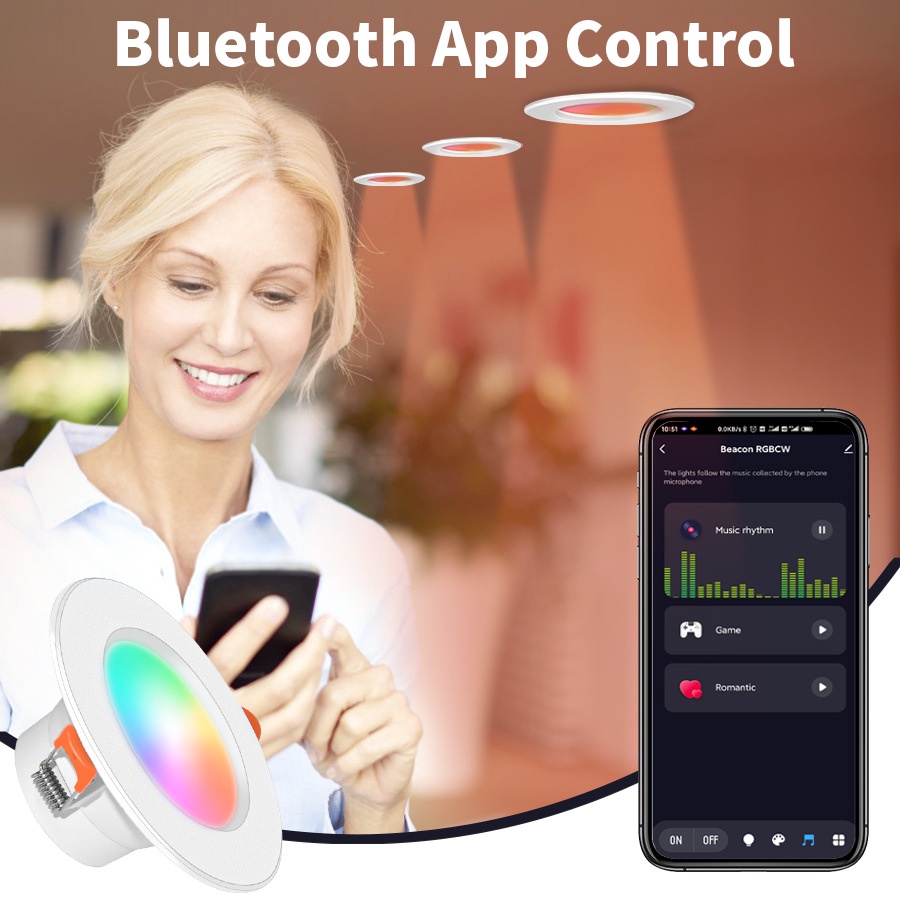 Đèn Led Âm Trần Tuya 10W 15W Bluetooth 16 Triệu Màu Điều Khiển Điện Thoại Di Động