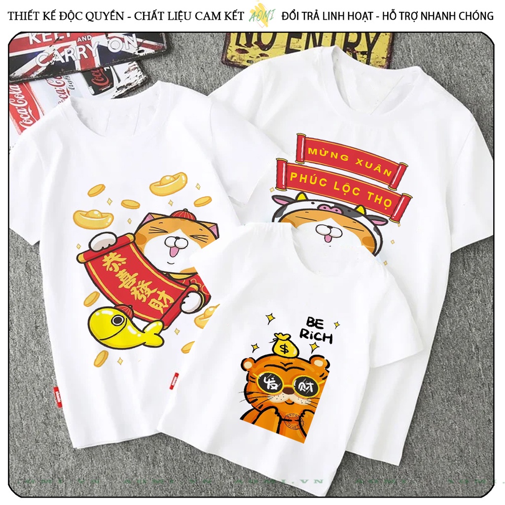 ÁO THUN TẾT NĂM MỚI 2023 QUÝ MÃO MÈO UNISEX PHÔNG TRẮNG TAY NGẮN GIA ĐÌNH CẶP ĐÔI SIZE TRẺ EM BÉ TRAI GÁI aomifashion