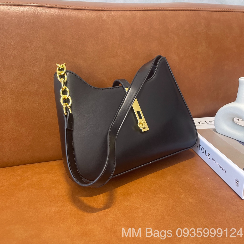 Túi kẹp nách công sở mới MM Bags túi đeo vai nữ dây da phối xích 2022 KNE78
