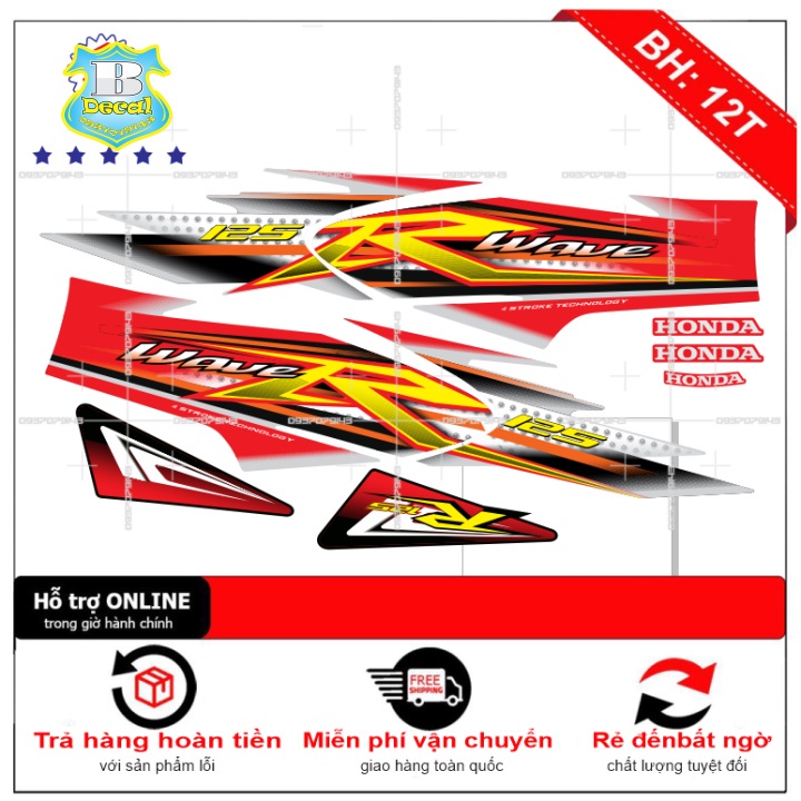 DECAL PVC 5 LỚP CHẤT LƯỢNG CAO Tem rời wave R 125 bạc