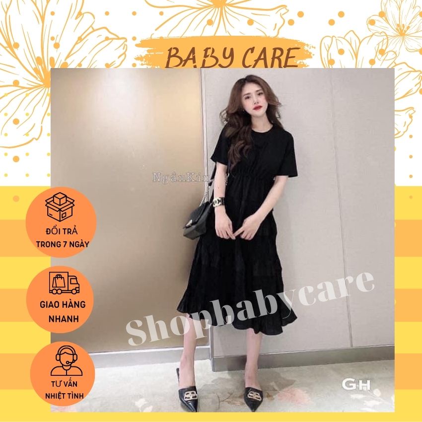 VÁY BẦU THIẾT KẾ DỰ TIỆC CÔNG SỞ MÙA HÈ-ĐẦM BẦU DÁNG XUÔNG TẦNG NHÚN CHẤT COTTON PHỐI VOAN CAO CẤP