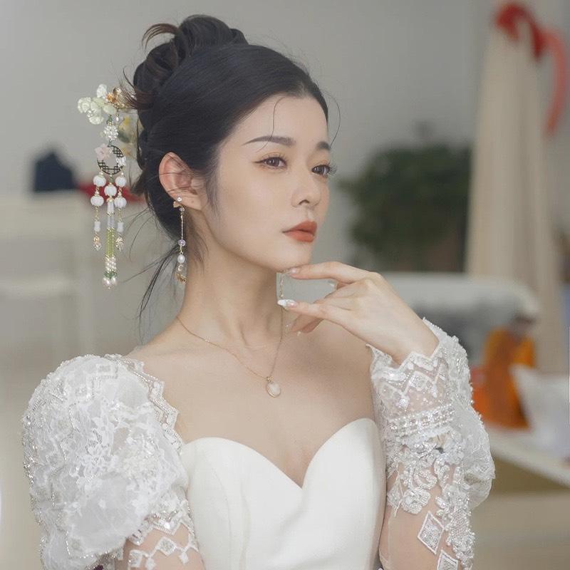 Trâm cài tóc cô dâu cao cấp xanh vàng Giangpkc  Phụ kiện cưới Giang